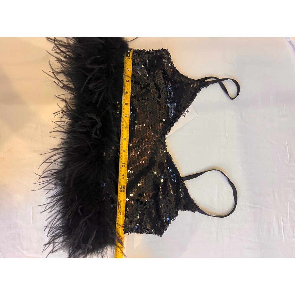 NWT 12th Tribe black sequin and maribu feather crop top size small - Picture 8 of 8